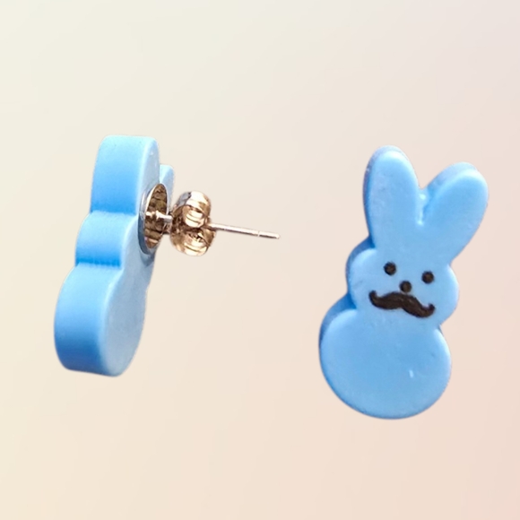 Bunny Rabbit Easter Stud Earrings Resin Handmade Stainless Steel 0.8" 5 Styles - Picture 5 of 7